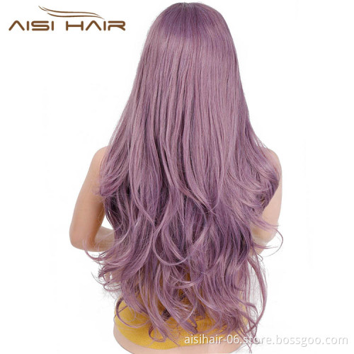 Aisi Hair Cheap 24 Inch Long Wavy Purple Wig Cosplay Lace Frontal Wig Natural Wave Lace Front Hair Wigs For Black White Women